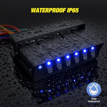 Nilight 6 Gang Rocker Switch Box Waterproof 60Amp Max | SPST Toggle Panel Blue LED 12V 24V 20A for Automotive Cars Vehicles Boats RVs Campers SUVs - color: Blue 6 Gang Switch Box
