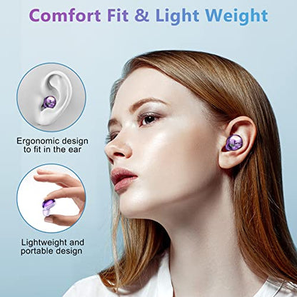ELOVEN Wireless Earbuds Deep Bass Stereo Sound Bluetooth Earbuds 120H True | Wireless Headphones with Ear Caps (S/M/L) for Samsung S26/S25/S24/S23/S22 Ultra Z Flip 5/4/3/Fold 5/4 iPhone 17/16/15 Purple - color: Purple