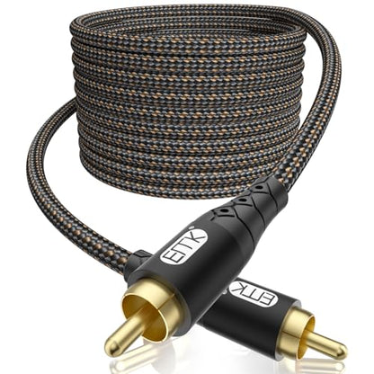 EMK RCA to RCA Subwoofer Cable – 24K Gold-Plated Connector Nylon Braided Double Shielded Audio Cable Digital&Analog Signal Support for Amplifiers Subwoofer Home Theater Hi-Fi Systems Black/15ft/5m - size: 15ft/5m, style: Black*RCA to RCA