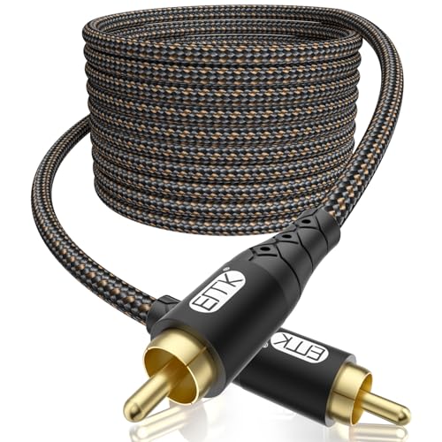 EMK RCA to RCA Subwoofer Cable – 24K Gold-Plated Connector Nylon Braided Double Shielded Audio Cable Digital&Analog Signal Support for Amplifiers Subwoofer Home Theater Hi-Fi Systems Black/15ft/5m - size: 15ft/5m, style: Black*RCA to RCA