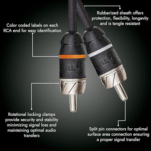 Premium Series 6ft. 2-Channel Car Audio RCA Cable – Double Shielded, Oxygen Free Copper, Noise Reducing Audio Cable for Amplifiers, Subwoofers, Speakers, and Processors – PRM6 - size: 6' (ft), style: 2-Channel