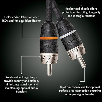 Premium Series 6ft. 2-Channel Car Audio RCA Cable – Double Shielded, Oxygen Free Copper, Noise Reducing Audio Cable for Amplifiers, Subwoofers, Speakers, and Processors – PRM6 - size: 6' (ft), style: 2-Channel