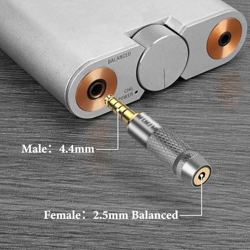 GEEKRIA 4.4mm Male to 2.5mm Balanced Female Headphones Adapter for 2.5mm 4-Pole Cable Connected to 4.4mm Player Device, Aluminum Alloy Conversion Audio Plug, Gold Plated - size: 2 inches X 0.36 (5 cm 0.92 cm)