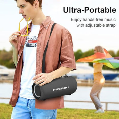 Passau Portable Bluetooth Speakers Loud 40W Peak Stereo Sound, Passive Radiators-Deep Bass, All Day Playtime, Adjustable Strap, BT5.3, IPX5 Wireless Speaker RGB Lights for Indoor Outdoor | TWS, RGB Light, Passive Radiator, Adjustable Strap, BT5.3 Recharge