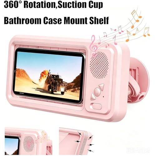 Shower Phones Holder with Speaker, Wall Mount Shower Phone Holder Waterproof, Bathroom Accessories, Waterproof Phone Case, 360° Rotation, Retractable Adjustable Bathroom Case Mount Shelf (PK) - color: PK