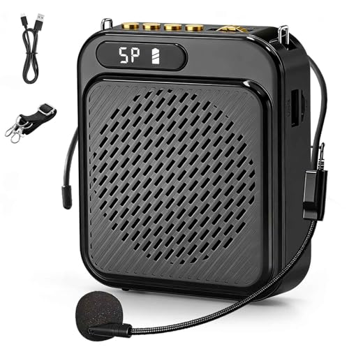 Bluetooth Voice Amplifier for Teachers, 10W Portable Voice Amplifier with Mic Wired, Personal Microphone Headset and Speaker for Classroom, Tour Guide, Elderly, Yoga (Black)