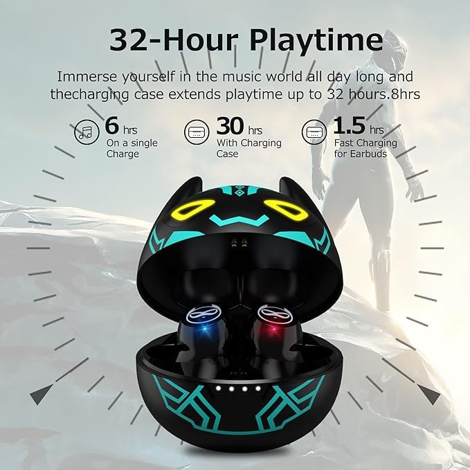 Kids Wireless Earbuds for Small Ears, Touch Control Headset Stereo Sound in-Ear Wireless Headphones, Bluetooth 5.0 Noise Reduction Earphones with Black Blue Cartoon Blinking EyesJE-08B_B87 - color: JE-08B_B87