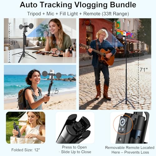 Tripod for iPhone Vlogging Kit with Mini Microphone, Light & Remote