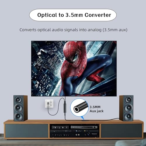 192KHz DAC Optical to 3.5mm Female Converter,Optical Audio Cable to AUX Cable Adapter,Digital to Analog Audio Converter for HDTV DVD Set-top Boxes (Unidirectional O-ptical to A UX) Aux Cable - 5FT - size: 5FT
