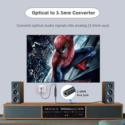 192KHz DAC Optical to 3.5mm Female Converter,Optical Audio Cable to AUX Cable Adapter,Digital to Analog Audio Converter for HDTV DVD Set-top Boxes (Unidirectional O-ptical to A UX) Aux Cable - 5FT - size: 5FT