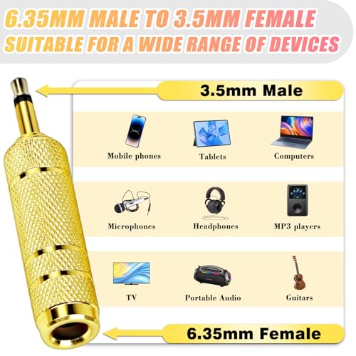 4-Pack Headphone Adapter Set(Gold Plated), 1/8 (3.5mm) and 1/4 (6.35mm) Adapter Mono(TS), Audio Jack Converter for Guitar, Amp, Studio, Zero Signal Loss