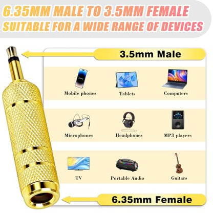 4-Pack Headphone Adapter Set(Gold Plated), 1/8 (3.5mm) and 1/4 (6.35mm) Adapter Mono(TS), Audio Jack Converter for Guitar, Amp, Studio, Zero Signal Loss