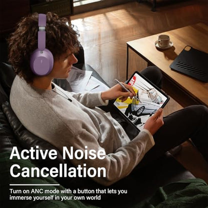 Y05 Bluetooth Headphones Wireless Over Ear with Microphone 48 Hours Playtime, High Sound Quality Foldable Soft Earpads Earphones for Travel - Purple