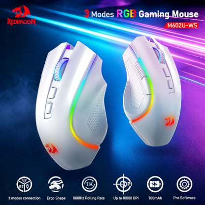 Redragon M602 Griffin Wireless RGB Gaming Mouse Tri-Mode 8000DPI - White - color: White