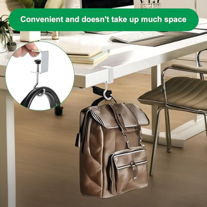 cobee Clamp-On Under Desk Hooks, Desk Mount Hanging Bag Holder Metal Hook | Adjustable Headphones Clamp Organizer Portable Purse Hanger Clip Reduce Clutter Table Desk Under Counter (4 Pcs, Silver) - color: 4 Pcs, Silver