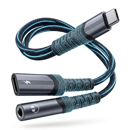 USB C to 3.5mm Headphone and Charger Adapter,2 in-1 USB C PD 3.0 Charging Port to Aux Audio Jack and Fast Charging Dongle Cable Cord for iPhone 17 Iphone16, iPhone 15, Galaxy (1-Pack) - size: 1-Pack
