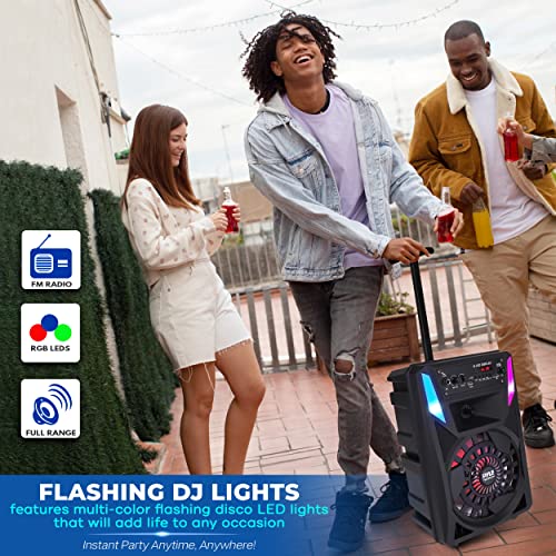Pyle Portable Bluetooth PA Speaker - 300 W 8” Rechargeable Outdoor BT Karaoke Audio System - Multi-Color Party Lights, LED Display, FM/AUX/MP3/USB/SD, 6.5mm in - Wired Microphone, Remote Control - style: 300 watts
