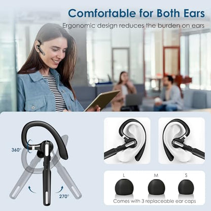 ICOMTOFIT Bluetooth Headset, Wireless Bluetooth Earpiece V5.0 Hands-Free Earphones with Built-in Mic for Driving/Business/Office, Compatible with iPhone and Android (Black)