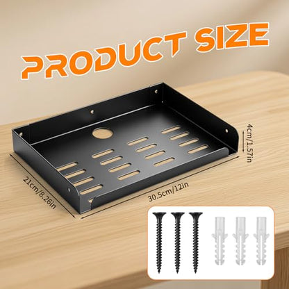 Metal Floating Shelf, 12" x 8" Wall Mounted Shelf Bracket | Storage Rack for Router, Game Console, TV Components, DVD Player, Cable Box