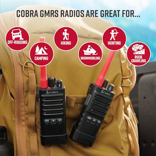 Cobra Trailblazer 500 GMRS Radio (2-Pack), IP54 Rugged No-Display Design | 2.5W Long Range Walkie Talkies, 16hr Battery, Swivel Holster, Programmable Software, Removable Antenna, Repeater Compatible