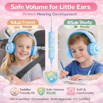 K6 Kids Headphones for Toddler Boys Girls Ages 2-12,On-Ear for School - color: Cyan