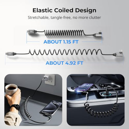 SmallRig USB C to USB C Coiled Data Cable (Straight to Angled), 240W PD 3.1 Fast Charging Cable, USB 2.0 Data Transfer, TPU Coiled Design, Aluminum Alloy Shell for iPhone, Laptops, Tablets & More-5730 - size: 240W / 1.15FT-4.92FT, style: Straight to Angle