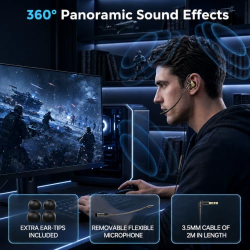 Wired Gaming Earbuds with Mic, Deep Bass Noise Isolating in-Ear Headphones, 16Ohm Low Impedance 3.5mm Jack Earphones with Volume Control, for PS5 PS4 Xbox PC Phone Online Class Streaming - color: Yellow