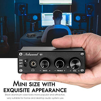 Nobsound Q3 Mini USB DAC Digital to Analog Converter Audio Adapter Headphone Amp Amplifier with Optical Coaxial Inputs & Treble Bass Tone Control