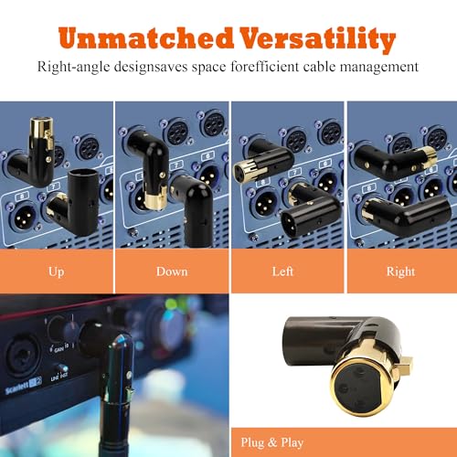 XLR Male to Female Right Angle Adapter Adjustable 3-PIN XLR 90 Degree Connector for Audio Cables PA Systems 2PCS - style: 2PCS 90D XLR Male to Female Adapter