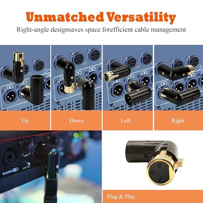 XLR Male to Female Right Angle Adapter Adjustable 3-PIN XLR 90 Degree Connector for Audio Cables PA Systems 2PCS - style: 2PCS 90D XLR Male to Female Adapter