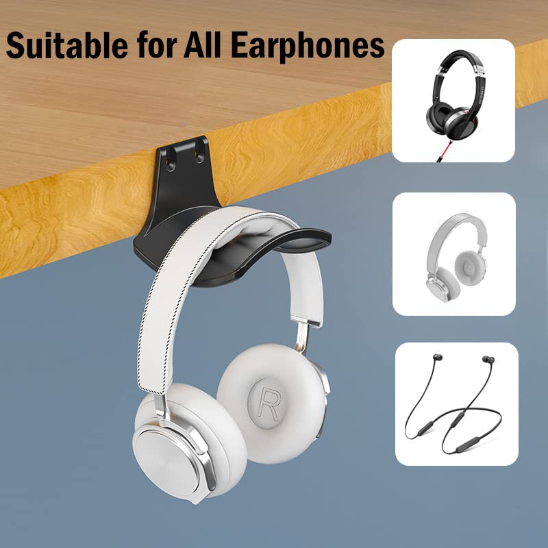 2-Pack Never Fall Headphone Hook Hanger Wall Mount Headset Holder - color: Black L(2 Pack)
