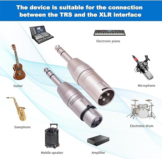 1/4 TRS to XLR Adapter for Microphone, Mixer, 6 Pack(3 Pairs), Silver, 3 Male to 1/4 Connector, 3 Female to 6.35mm Coupler, 3 PIN XLR Adapter Connector, Zinc Alloy with Nickel Plating - size: 3PX2 (Male to Female, Male to Male), style: 1/4" TRS to XLR Ada