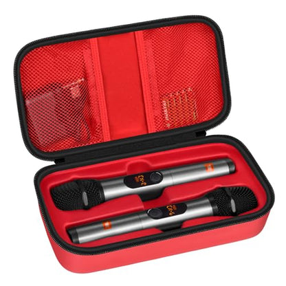 Wireless Microphone Case Compatible with JBL Wireless Two Microphone System, Handheld Dual Mic Travel Bag for Singing or Karaoke for Receivers, Adapters, AA Batteries - color: Red