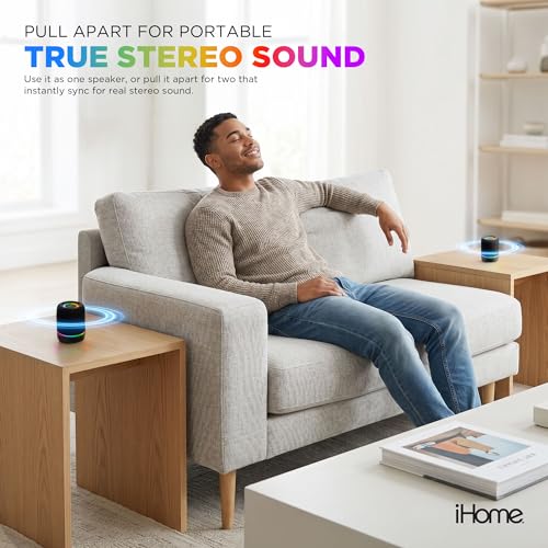 iHome 2-in-1 Portable Wireless Bluetooth Speaker with RGB Lights