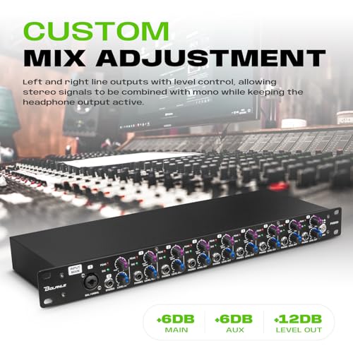 Bolanle PH8000 8-Channel Headphone Amplifier, High-Power Stereo Distribution Amp with Independent Volume Controls, 1U Rackmount for Studio Recording, Live Sound, Broadcasting, and Multi-User Monitorin - size: PH8000
