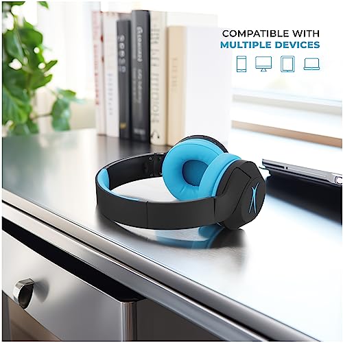 Altec Lansing Kid Safe Noise Cancelling Wireless Headphones 15H Battery, 85dB Volume Limit, Foldable Design Powerful Sound, Active Noise Cancellation Perfect for Kids Ages 7+ - color: Blackout Rockstar Blue