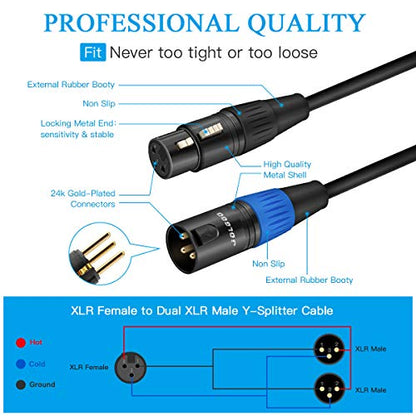 JOLGOO XLR Splitter Cable - Female to Dual Male Y Splitter Mic Cable, 1.6 Feet 2Pack - size: 1.6 Feet (2 Pack), style: XLR Female to Dual XLR Male