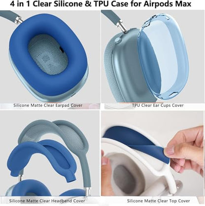 [4 in 1] Case Cover for AirPods Max 2/1 (2026/2024/2020) Ear Pad Case Cover/Headband Cover/Ear Cups Cover with Bling Star for Apple AirPods Max Headphones (Dark Blue Stars) - color: Dark Blue Stars