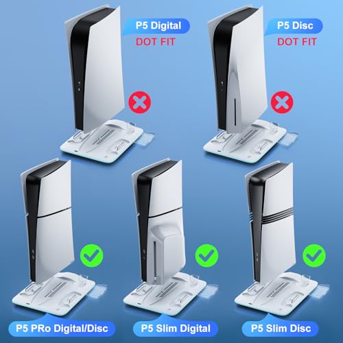 PS5 Cooling Station with Dual Controller Charger and RGB Lights | Cooling dock for PS5 Slim & PS5 Pro,dual controller charger,headset hook,7 RGB modes,not compatible with standard PS5 console