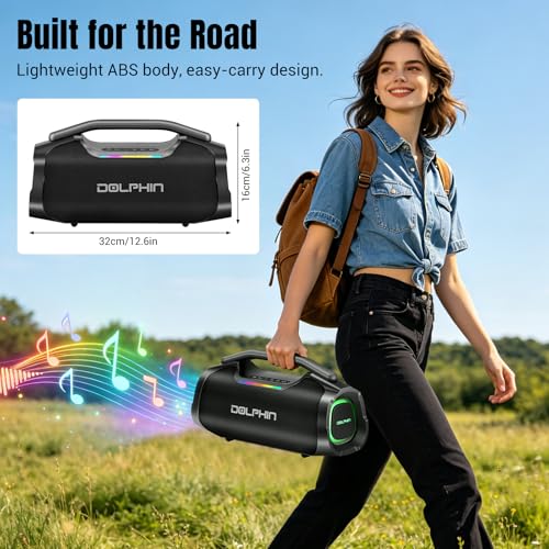 TWS Portable Bluetooth Speaker, 55W Bass, IP67 Waterproof for Outdoor Party | Mic input for karaoke, ABS rugged for pool, garage, trail, Loud Deep Bass 2600mAh plays 6H for Travel, House, Beach, Camping