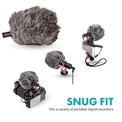 Movo WS-G9 Furry Outdoor Microphone Windscreen Muff, Dark Gray | Portable Digital Recorders up to 3" X 1.5" (W x D), Fits Zoom H4n, H4n PRO, H5, H6, Fits Tascam DR-40, DR-05, DR-07