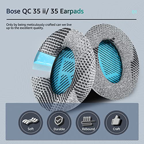 Cooling Gel Earpads for Bose QC35/QC35 II /QC45- Blue | for QuietComfort QC45QC35/QC25/QC2/QC15 AE2/AE2i/AE2w/SoundTrue/SoundLink/Around-Ear I/II - color: Grey & Blue