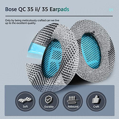 Cooling Gel Earpads for Bose QC35/QC35 II /QC45- Blue | for QuietComfort QC45QC35/QC25/QC2/QC15 AE2/AE2i/AE2w/SoundTrue/SoundLink/Around-Ear I/II - color: Grey & Blue