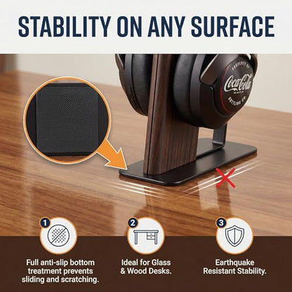 Headphone Stand Desk Cute, No Assembly, Dark Brown | Weighted Base Headset Holder for AirPods Max Sony Bose Beats Sennheiser, Stable Gaming & Studio Earphone Rack, - color: DARK