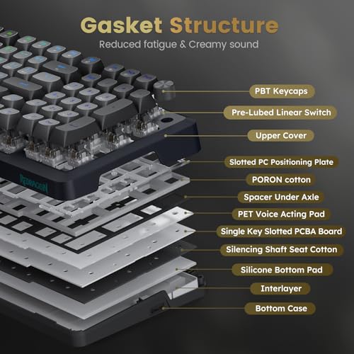 Redragon Wireless Mechanical Keyboard, 3 Mode Gasket Mounted RGB Gaming Keyboard with Volume Knob, Pre-Lubed Linear Switches, MDA-Profile, 98 Keys Hot Swappable Creamy Keyboard for PC/Tablet/Xbox/PS4 - color: Black Gray