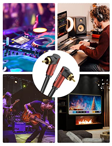 90 Degree Right Angle RCA Subwoofer Cable, Dual Shielded 24K Gold-Plated Coaxial Audio Cable for Home Theater, S/PDIF - [ 10ft/3M, Red, 2 x 90° RCA Plug ] - color: 2 x 90° RCA Plug, size: 10ft/3M