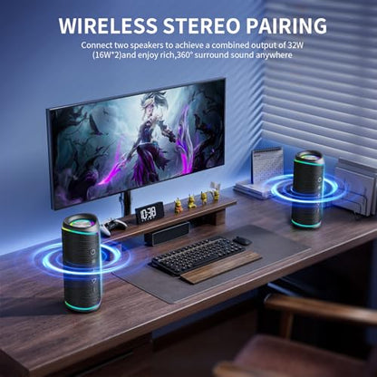 Bluetooth Speaker - HD Sound, IPX5 Waterproof, Up to 20H Playtime, TWS Pairing, BT 5.3, Portable Wireless Speaker for Home, Party, Beach & Outdoor, Black