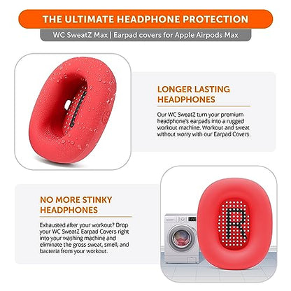 WC SweatZ Max - Patented Silicone Sweat Covers for AirPods Max 1 | Made by Wicked Cushions | (Does Not Fit AirPods Max 2). Sweatproof, Full Earpad Protection | Red - color: Red