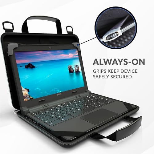 UZBL 13-14 Inch Always-on Chromebook Protective Hard Case with Accessory Pouch and Adjustable Shoulder Strap - color: Deep Blue