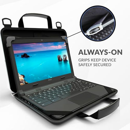 UZBL 13-14 Inch Always-on Chromebook Protective Hard Case with Accessory Pouch and Adjustable Shoulder Strap - color: Deep Red